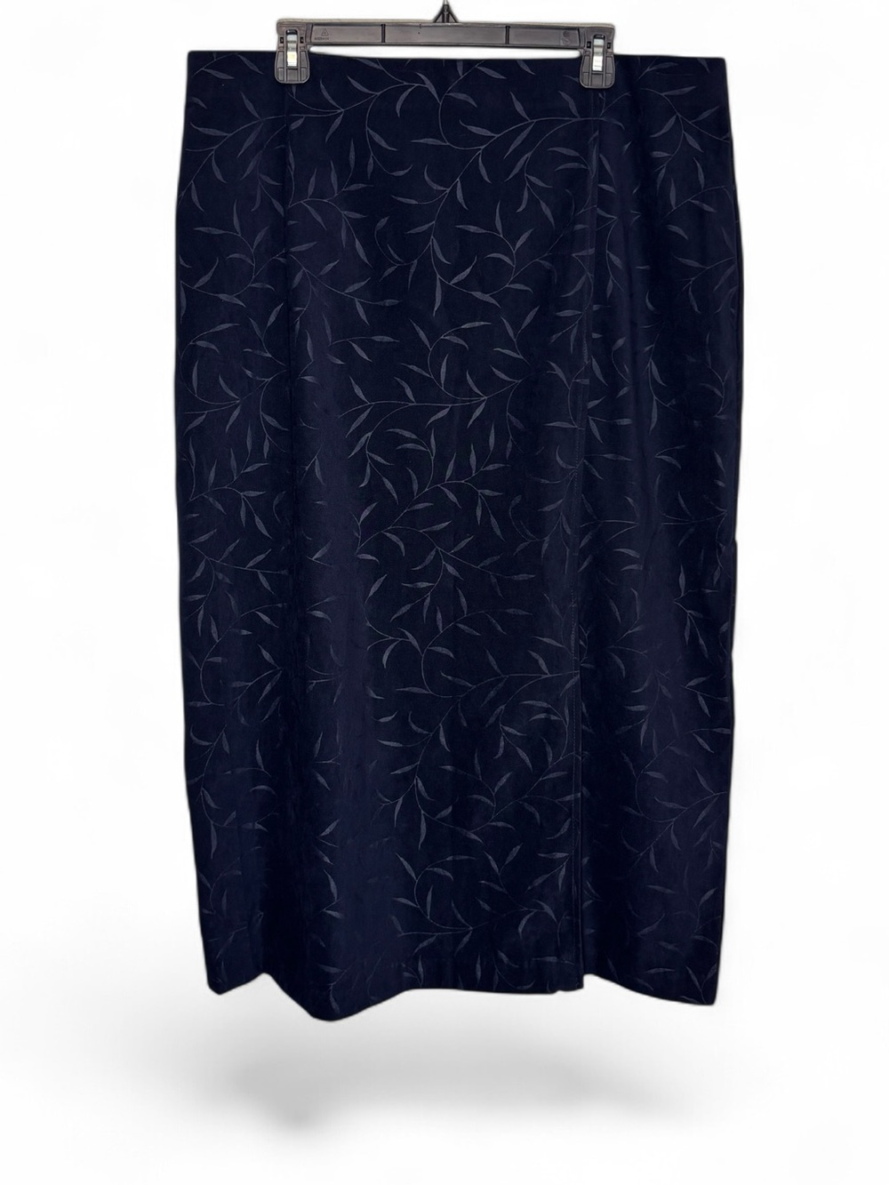 New CJ Banks Women's Navy Blue Moleskin Maxi Skirt Plus 18W Stretch Vine Print